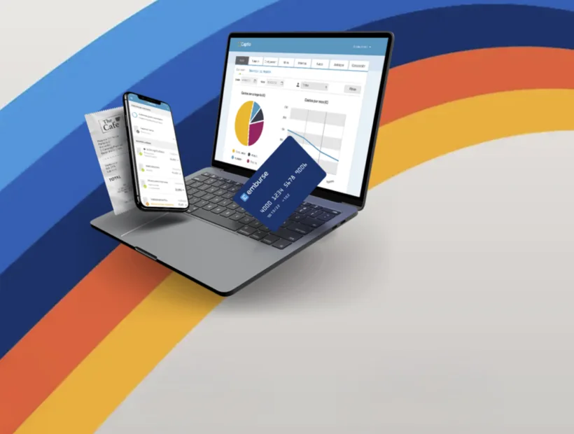 Captio em computador e telemóvel, com cartão Emburse