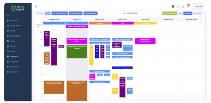 Calendário de tarefas e planeamento no TimeTask